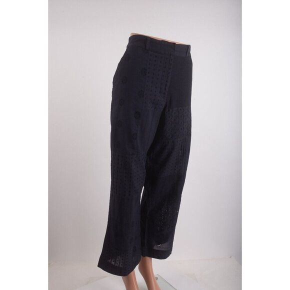 Zara Womans Wide Leg Pants Eyelet Embroidered Size M Navy Blue 6895/246 NWT - Picture 2 of 7